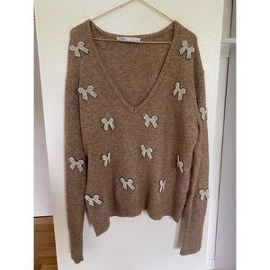 Pearl Bow Sweater TRF Taupe Brown- ZARA